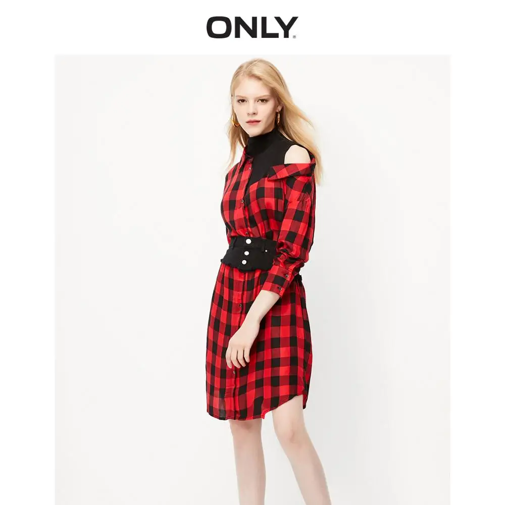 

ONLY Women's Mid-length Checked Fake Two-piece Shirt Dress | 119307615