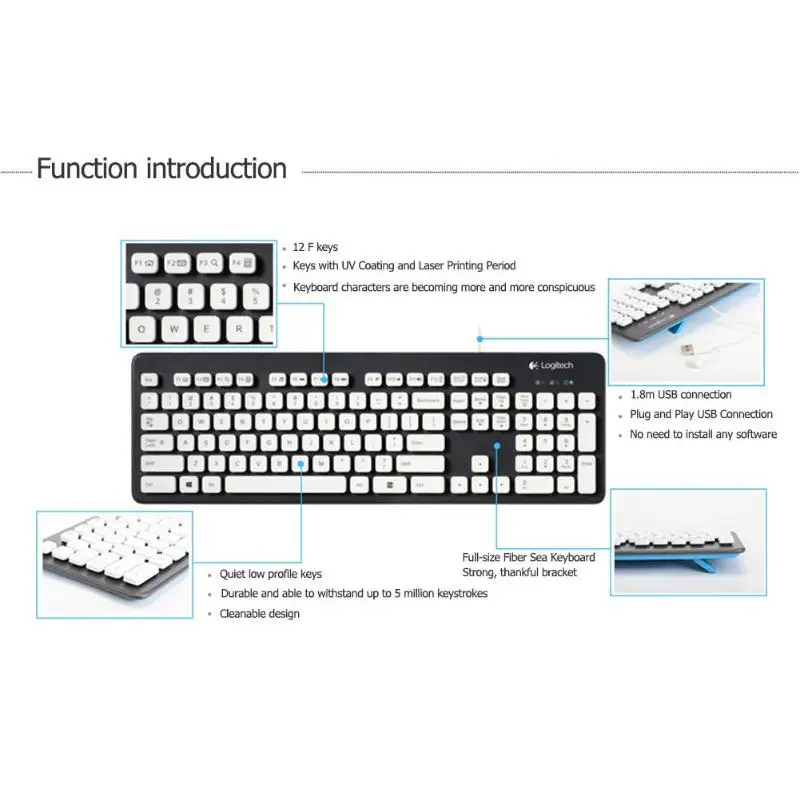 Logitech K310 моющаяся USB Проводная клавиатура, 108 клавиш, игровая Офисная Клавиатура для Windows XP Vista 7 8, настольный ноутбук, компьютер