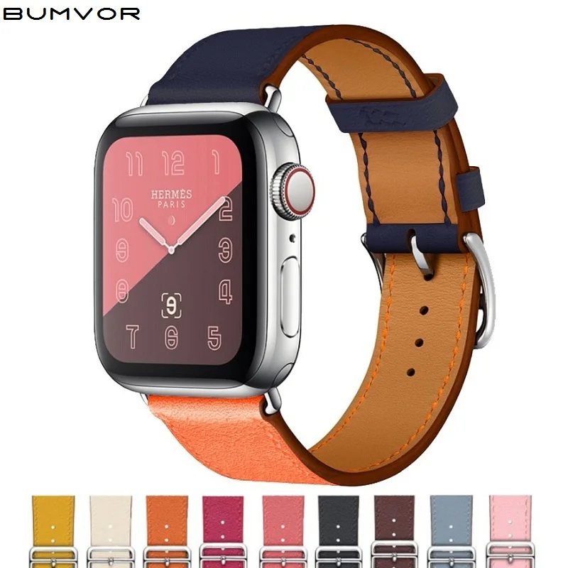 Кожаный одиночный двойной тур ремешок для Apple Watch 44 мм 40 браслет часов Iwatch серии