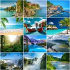 Картина HUACAN, живопись маслом по номерам, морской пейзаж, рисунок на холсте, ручная роспись, комплекты, украшение для дома