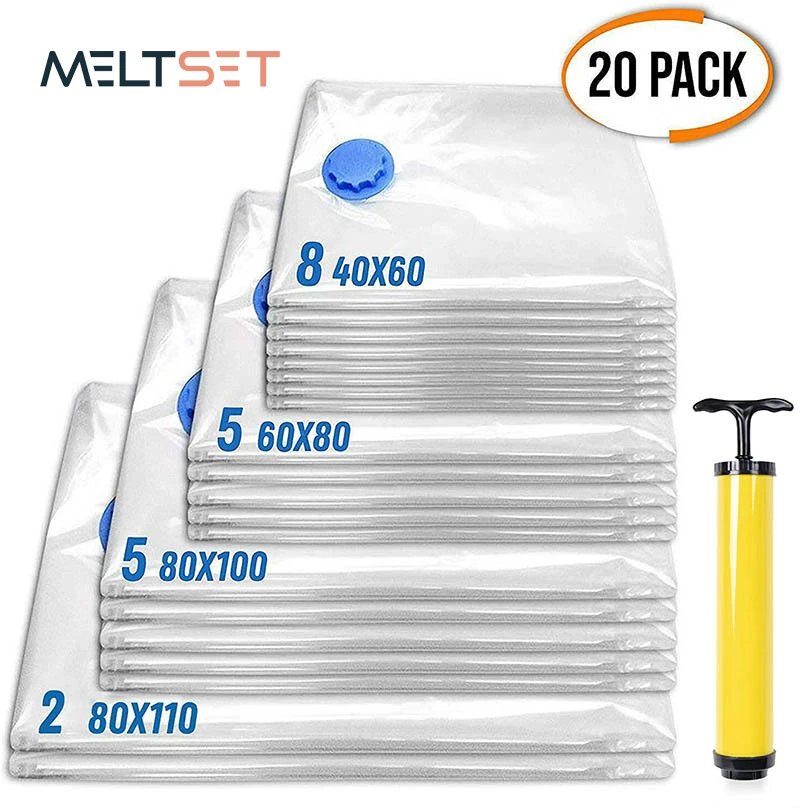 

21pcs/set Transparent Vacuum Bag Quilt Clothes Storage Bag Foldable Wardrobe Closet Organizer Space Saving Seal Bags Hand Pump