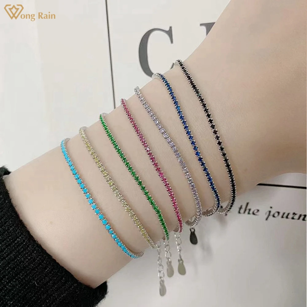 

Wong Rain 100% 925 Sterling Silver Created Moissanite Gemstone Party Fashion Chain Bracelet Bangle Fine Jewelry Gift Wholesale