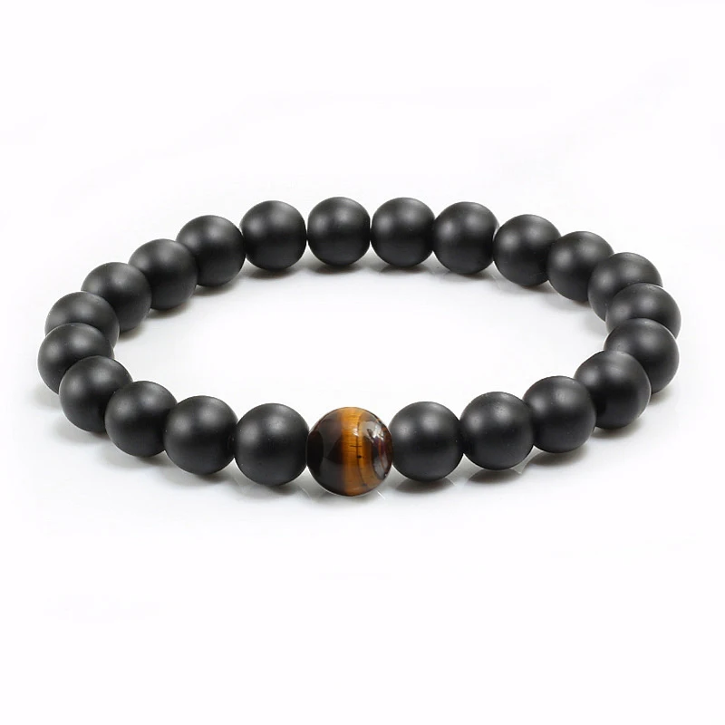Модный черный браслет из белого бисера Homme натуральный Лава тигровый глаз камень
