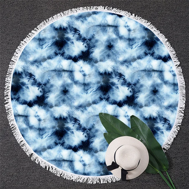 Blessliving Round Beach Towel Abstract Marble Crack Texture Tapestry Natural Stone Large Yoga Mat Watercolor Blue Toalla Blanket 2
