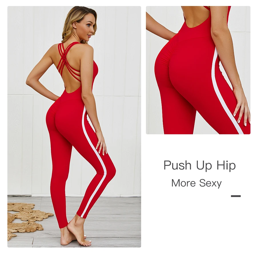 Women Sexy Sportwear Gym Clothing Set Yoga Fitness Jumpsuit Hip Sports Jumpsuit Dance Pants Female Clothes for Workout