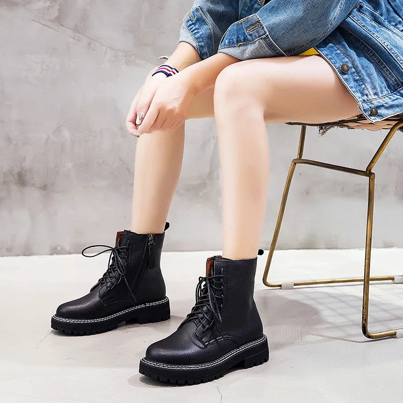 Women's Boots Plus Velvet Martin Boots Women 2020 New Wild Motorcycle Thick Heel Short Boots Autumn and Winter Single Boots