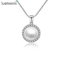 luoteemi white gold color elegant cubic zirconi with white created pearl necklaces pendants jewelry for women accessories bijoux