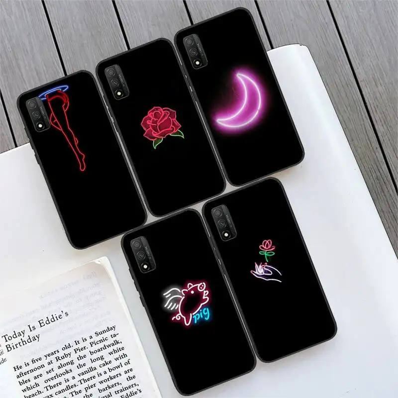 

Black background neon Phone Case For Huawei Mate 9 10 20 30 40 X Lite Pro Cover Fundas Coque