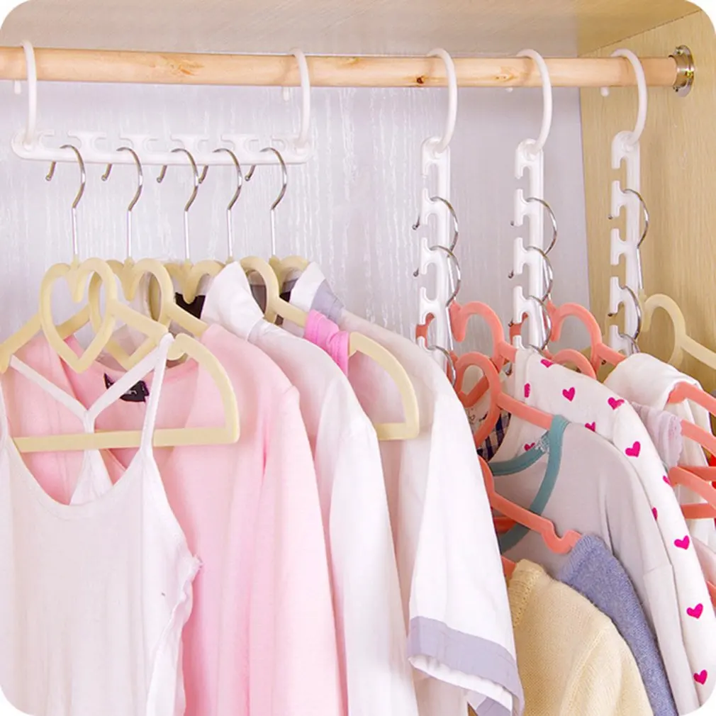 

Plastic Hanger Multi-function Eight-in-one Wardrobe Skid-proof Folding Magic Hanger Five Holes And Eight Pieces