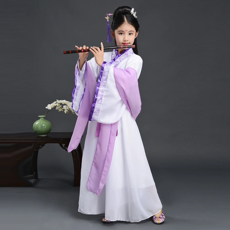 Purple Традиционная китайская одежда для девочек, Hanfu, платье с длинными рукавами, для сцены, праздника, наряд принцессы, древние костюмы - Цвет: Purple