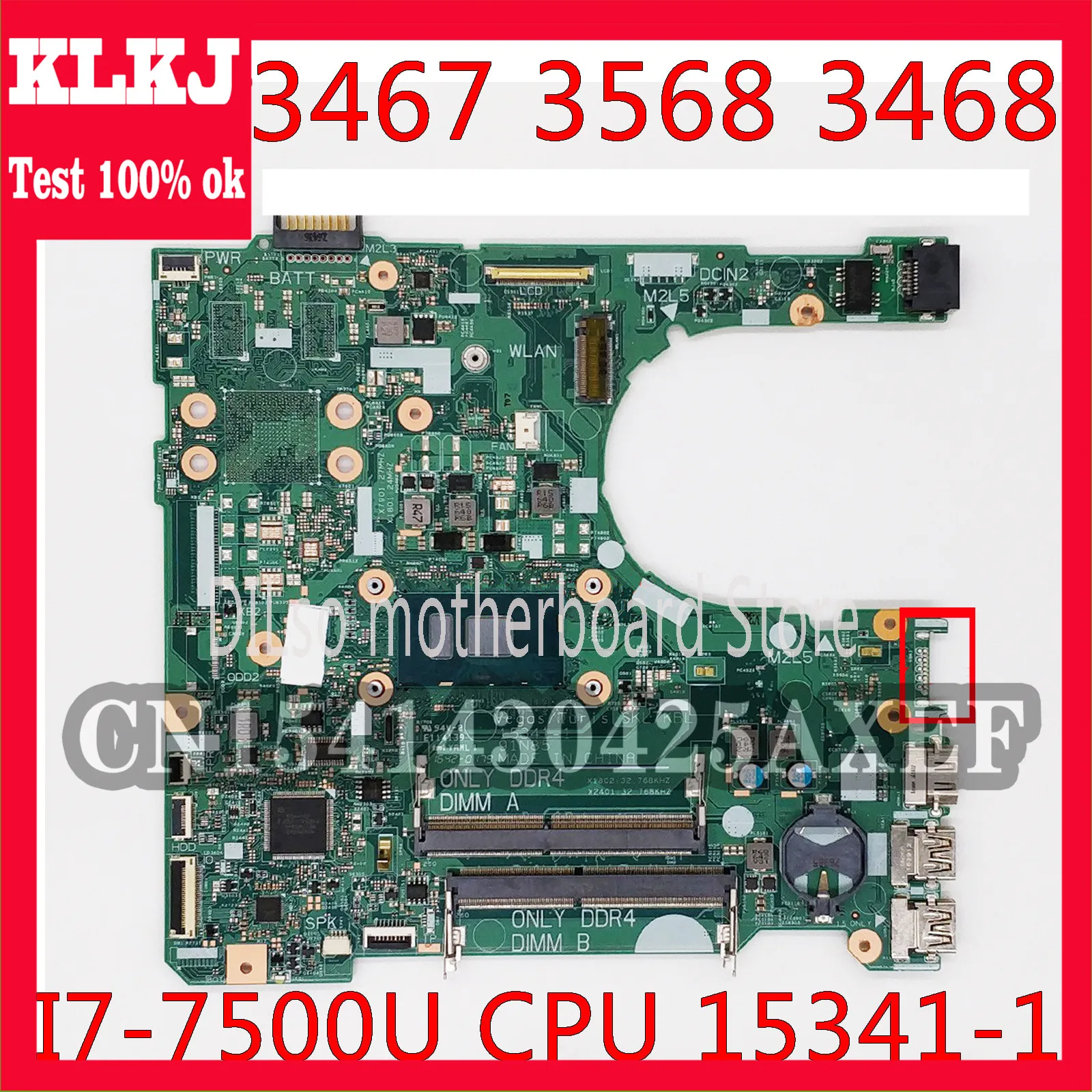 

KLKJ 15341-1 Mainboard For DELL Inspiron 15 3567 3467 3568 3468 Laptop Motherboard I7-7500U 15341-1 Work 100%
