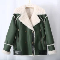 new women 2021 green color iceland lamb shearling fur coats loose style winter comfortable real fur jackets