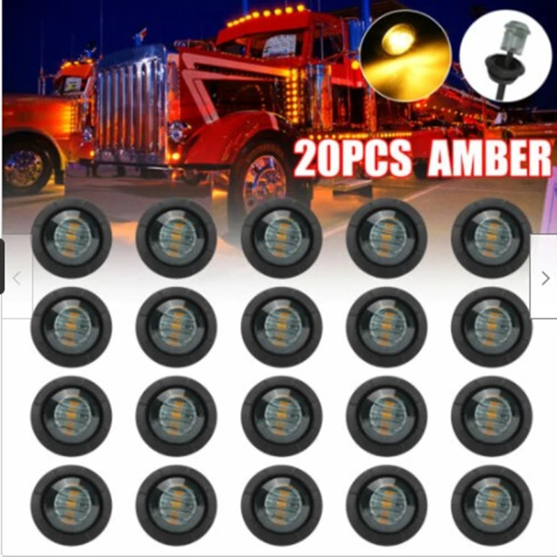 

20 шт. 3/4 светильник рь для грузовика 3 светодиода круглый боковой маркер Янтарный фонарь для решетки сигнальная лампа дымчатый водонепрониц...