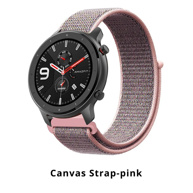 Canvas pink Huami Amazfit GTR 47 мм умный Браслет замена металла Милана из нержавеющей стали кожаный силиконовый холст ремешок для часов - Цвет: Canvas pink