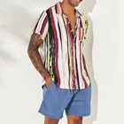 2021 Гавайские мужские рубашки в полоску, мужские повседневные рубашки с принтом на одной пуговице, блузки с короткими рукавами, топы, новое поступление