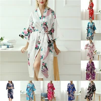 lady sexy costumes japanese kimono yukata dress with belt satin silk cardigan pajamas sleepwear woman smooth bathing robe gown
