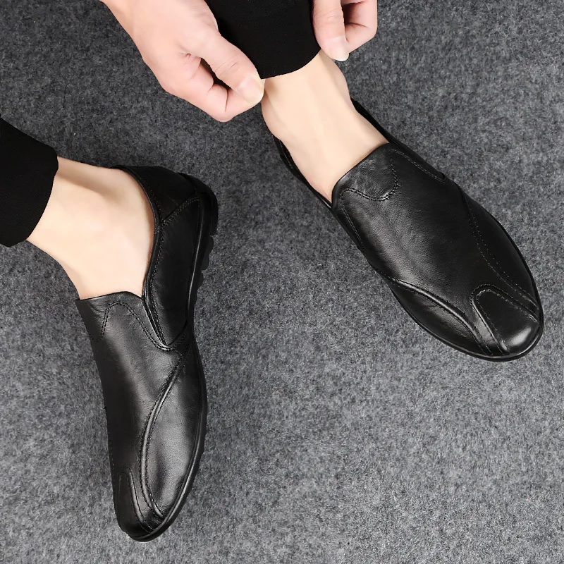 

Men Shoes fashion Casual Luxury Brand Genuine Leather Mens Loafers slip on Moccasins Italian Breathable men Boat Shoes