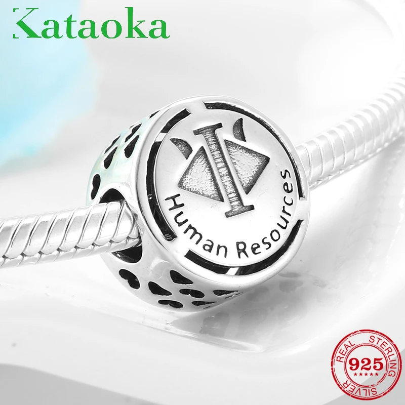 925 пробы Серебряный знак человеческие ресурсы очаровательные бусины подходят