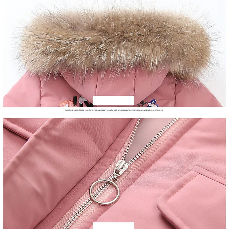 Зимняя куртка для девочек детское длинное пальто теплая парка с большим меховым