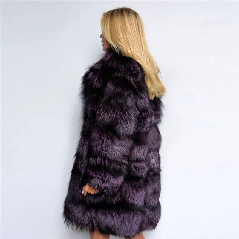 80cm Long Fashion Silver Fox Fur Coats Luxury Women Outwear 2022 Trendy High Quality Purple Color Genuine Fox Fur Coat Outfit