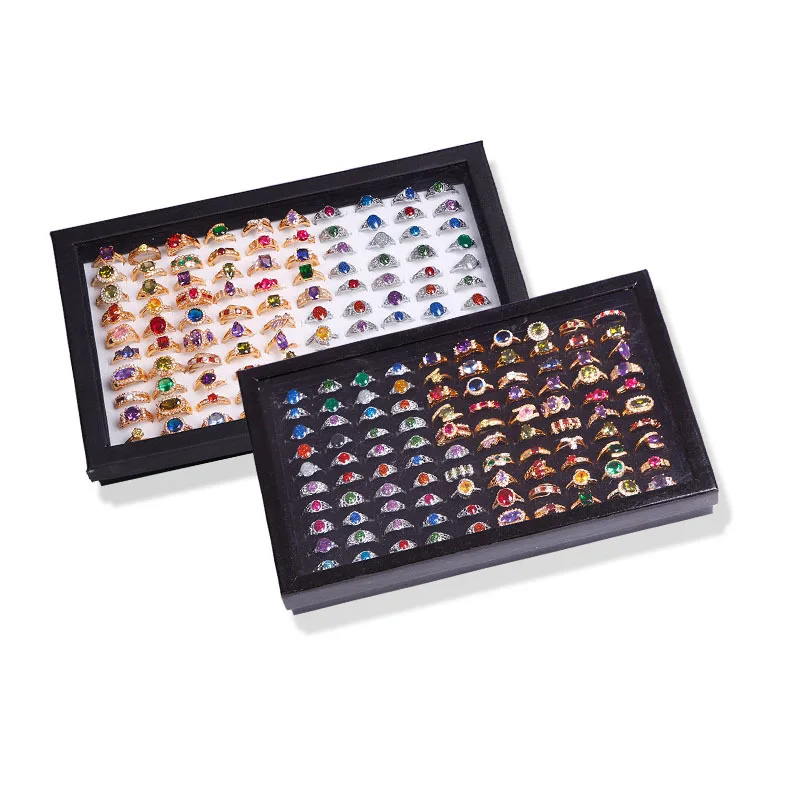 

Portable 100 Slot Flocking Jewelry Ring Jewelry Display Organizer PU Leather Box Earring Display Storage Case Showcase