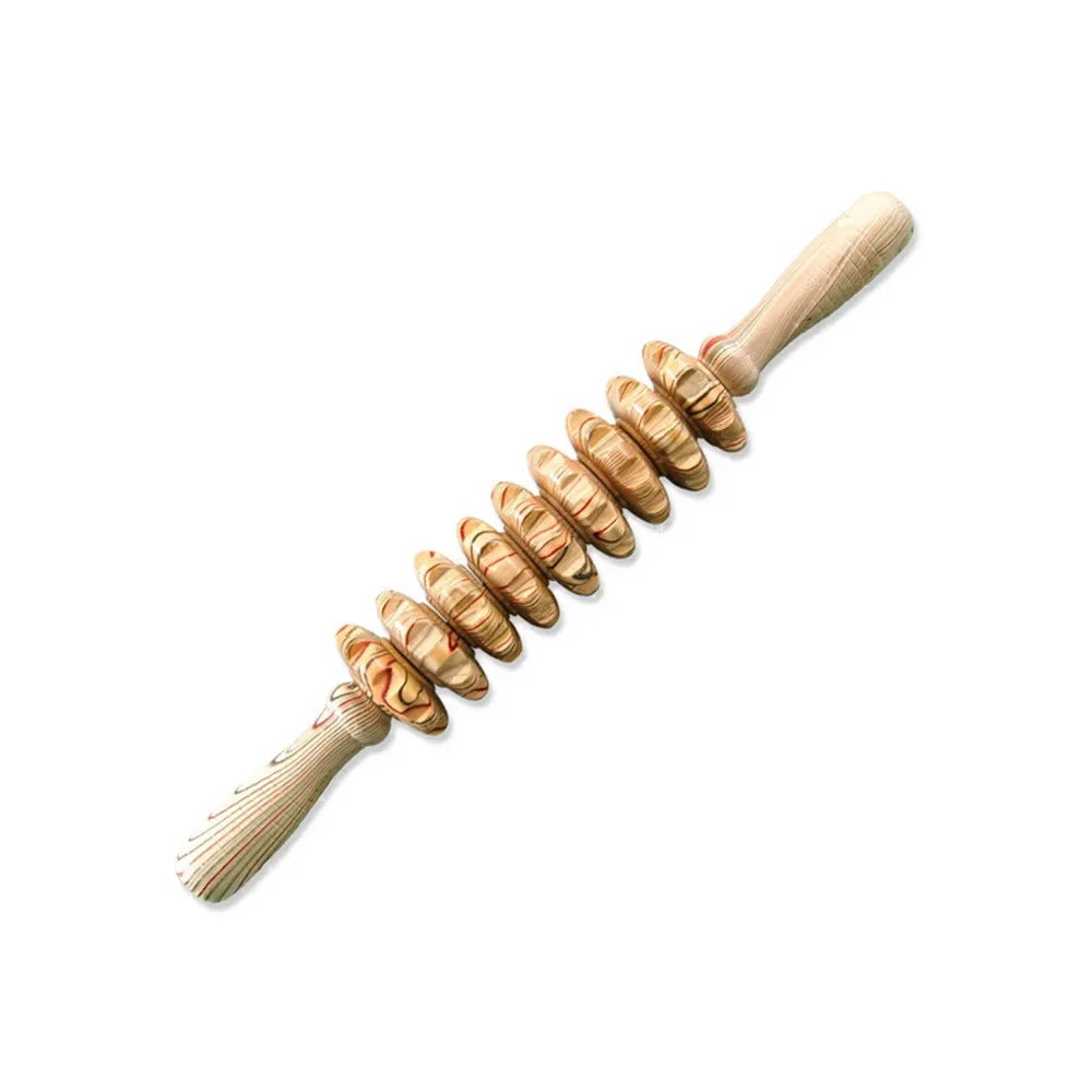 

9-wheel Abdomen Massager Multifunctional Wooden Fitness Roller Stick Muscle Relax Tool Home Body Waist Massage Roll
