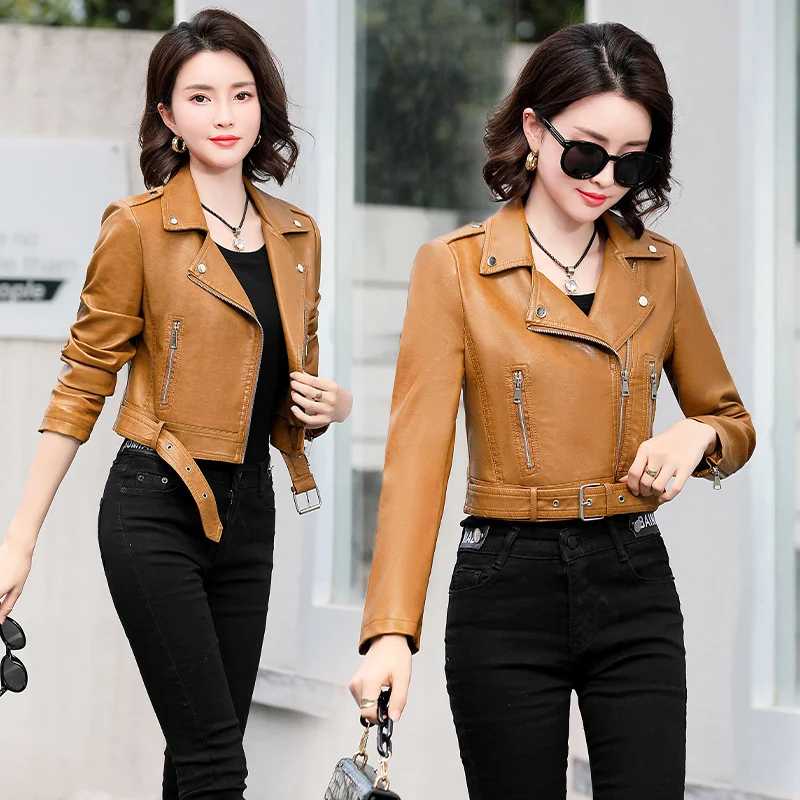 Women's leather clothes 2021 autumn new Korean slim fit long sleeve short PU leather coat enlarge