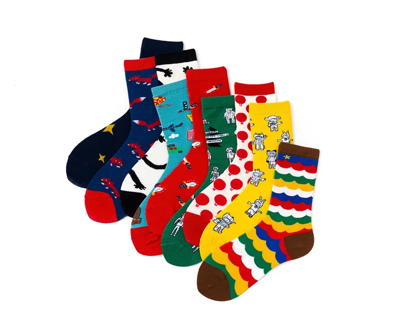 Мужские и женские носки хлопковые цветные забавные в полоску повседневные