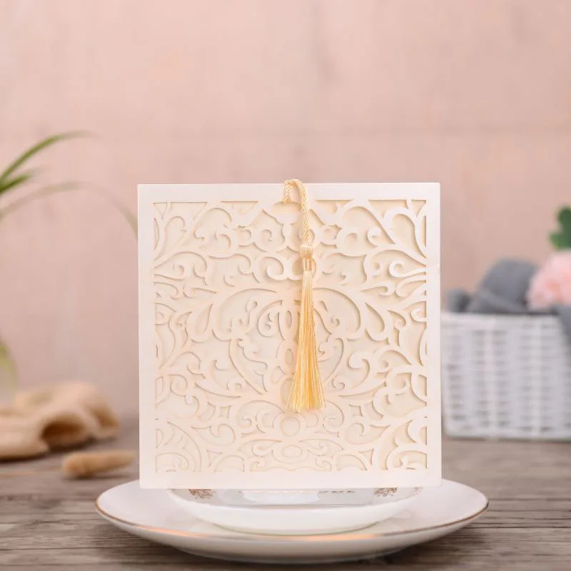 50 шт. лазерная резка свадебные приглашения квадратные Цветочные открытки