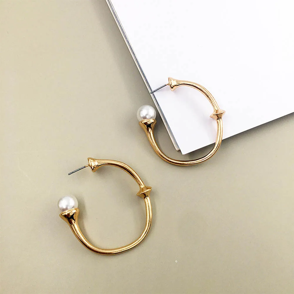 Женские массивные круглые серьги металлические с жемчугом 2020 | Украшения и