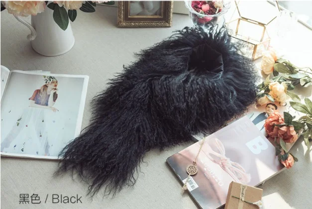 100% настоящая монголия ягненок цельный меховой шарф/накидка/черный|fur scarf|free shipping