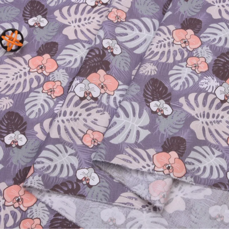 Серый хлопчатобумажный материал с большим принтом листьев ткань для рукоделия