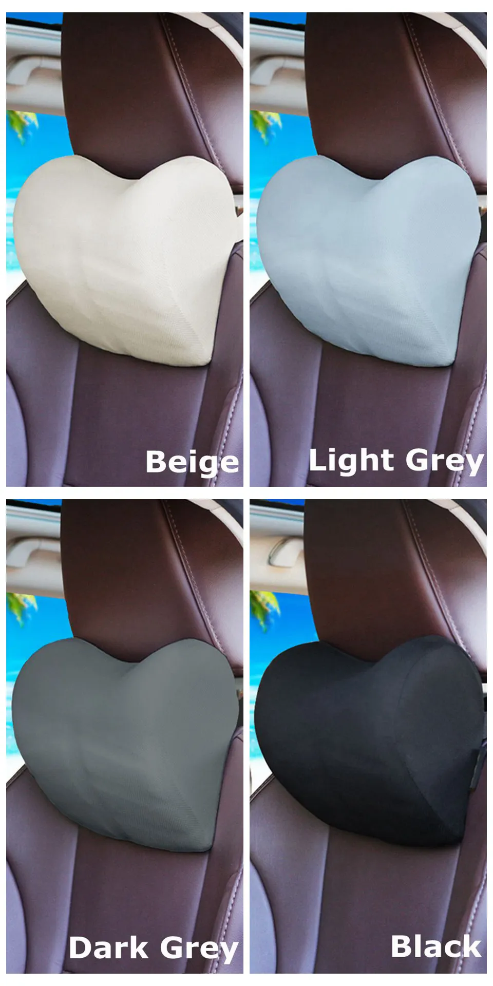 

2PCS Car Headrest Neck Pillow for Seat Chair In Auto Memory Foam Cushion Fabric Cover Soft Head Rest Travel Support