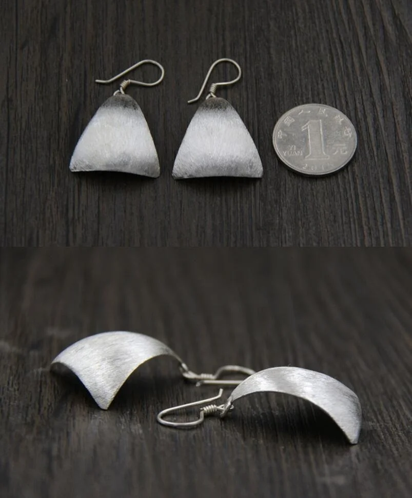 925 пробы серебряные минималистичные матовые Висячие тонкие серьги S925 ручной