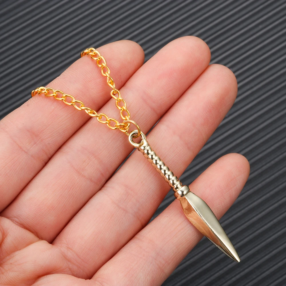 Винтажное ожерелье с подвеской в виде копья серебряное золотистое черное модное