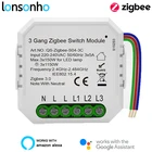 Умный коммутационный модуль Lonsonho Tuya Zigbee, реле с 3 клавишами, с нейтральным управлением, светильник с Alexa Google Home