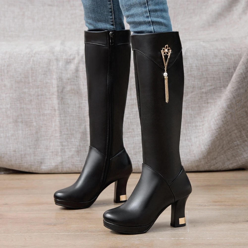 

Sarairis 2020 New Arrivals Big Size 43 Metal Decoration Knee High Boots Women Shoes Platform Zipper Shoes Ladies Boot Female