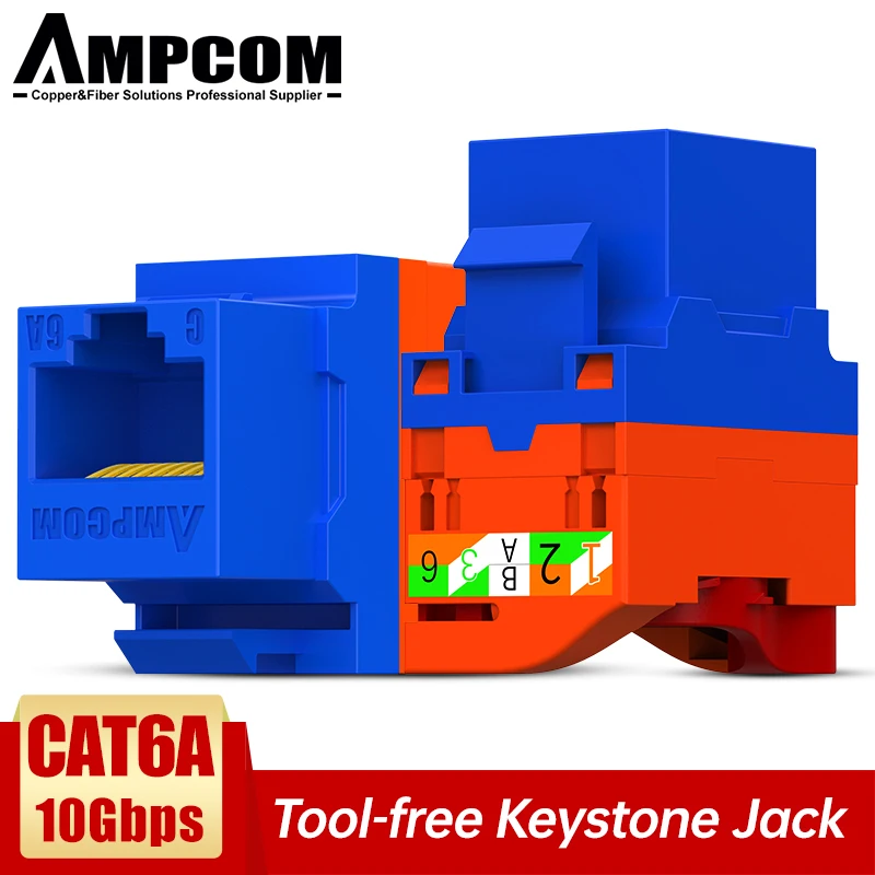

AMPCOM CAT6A RJ45 Tool Free Self-locking Keystone Jack, No Punch Down Tool Required UTP Network Module Connector Coupler