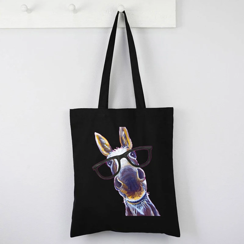 

Funny Donkey Art Tote Bags Donkey with Glasses Clear Tote Bag Animal Prints Custom Shopping Bags with Logo Korean Cute