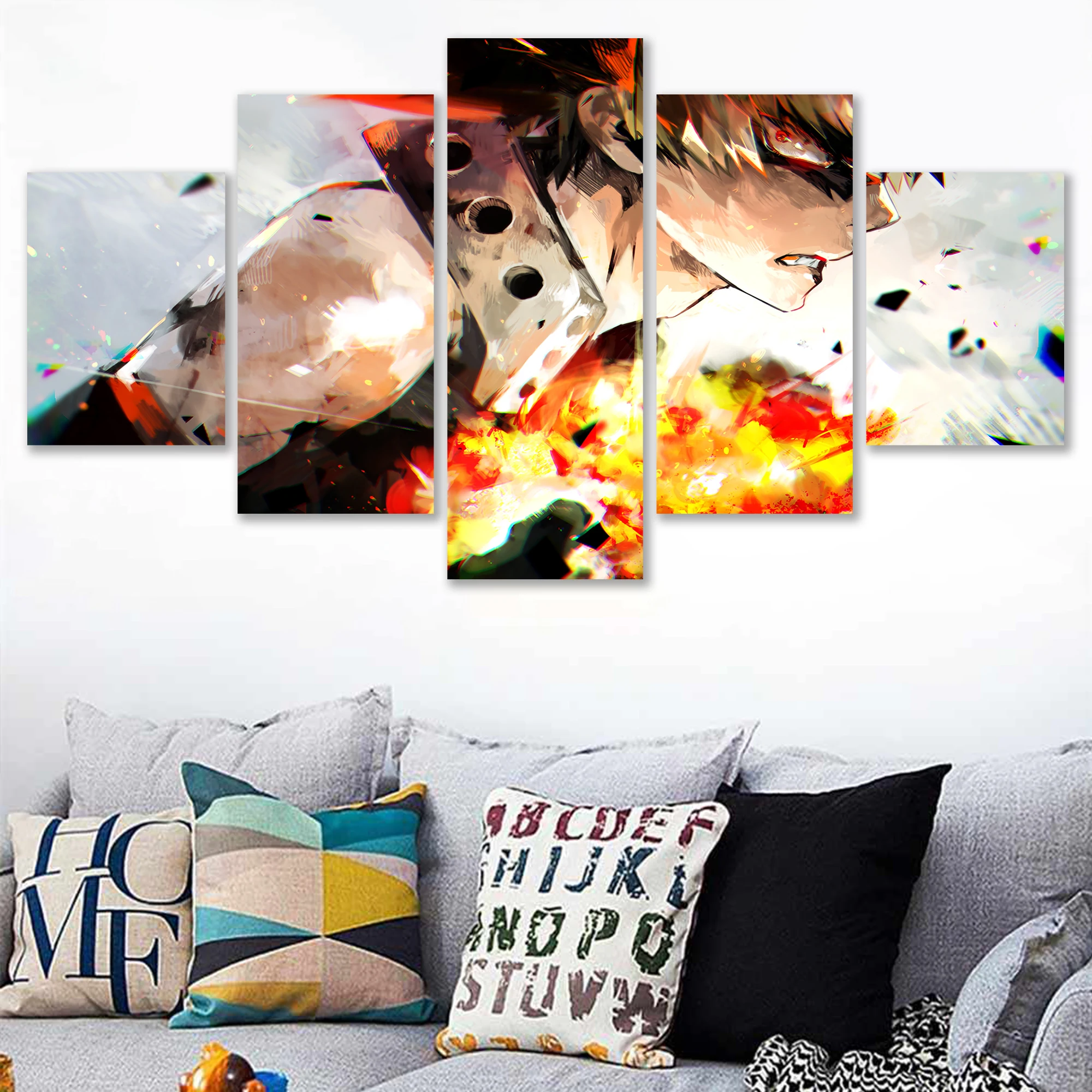 

HD Printed Poster Anime My Hero Academia Canvas Wall Art 5 Pieces Katsuki Bakugou Character Picture Home Decor Modular Painting