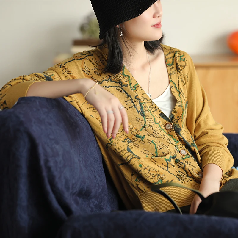 Women Sweater Autumn Winter Knitting Fashion jackets 2019 New Female Tops Cardigan Long-sleeved Loose Print Coat |