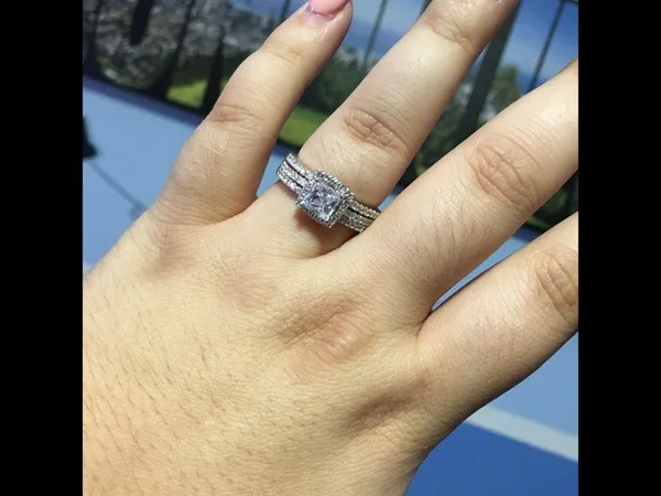 

Luxury Female White AAA Zircon Wedding Ring Set Fashion 925 Silver Filled Jewelry Promise Engagement Rings For Women