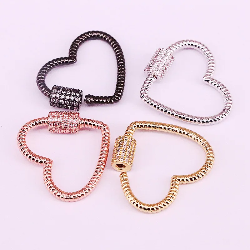 6 шт. новый шарм в форме сердца cz застежка золото серебро розовое бронзовый цвет