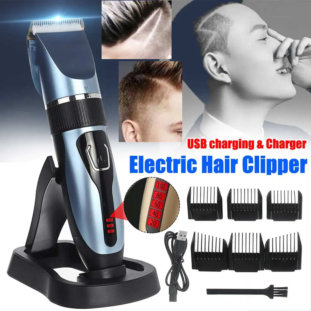 

Electric Hair Clipper Shaver Beard Trimmer LED Display Rechargeable 2000mAh Hair Cutting Shaving With 6 Limit Comb
