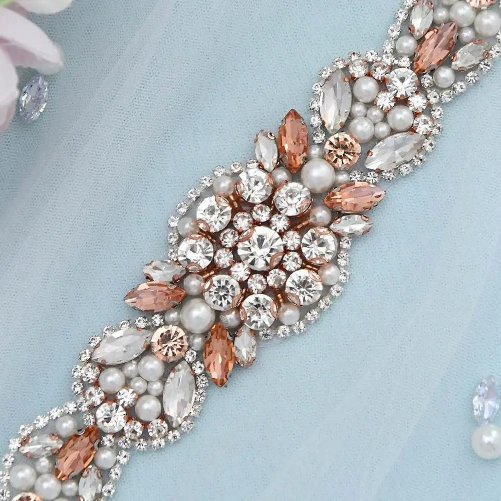

TRiXY S426 Luxury Rose Gold Jewel Sash for Bride Diamond Belt Rhinestone Belts Wedding Sash Prom Dress Belt Fancy Sparkle Belt