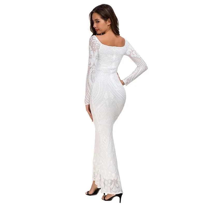 

The new winter 2020 Europe and the United States temperament sequins lace sexy fish dinner ladies evening dress