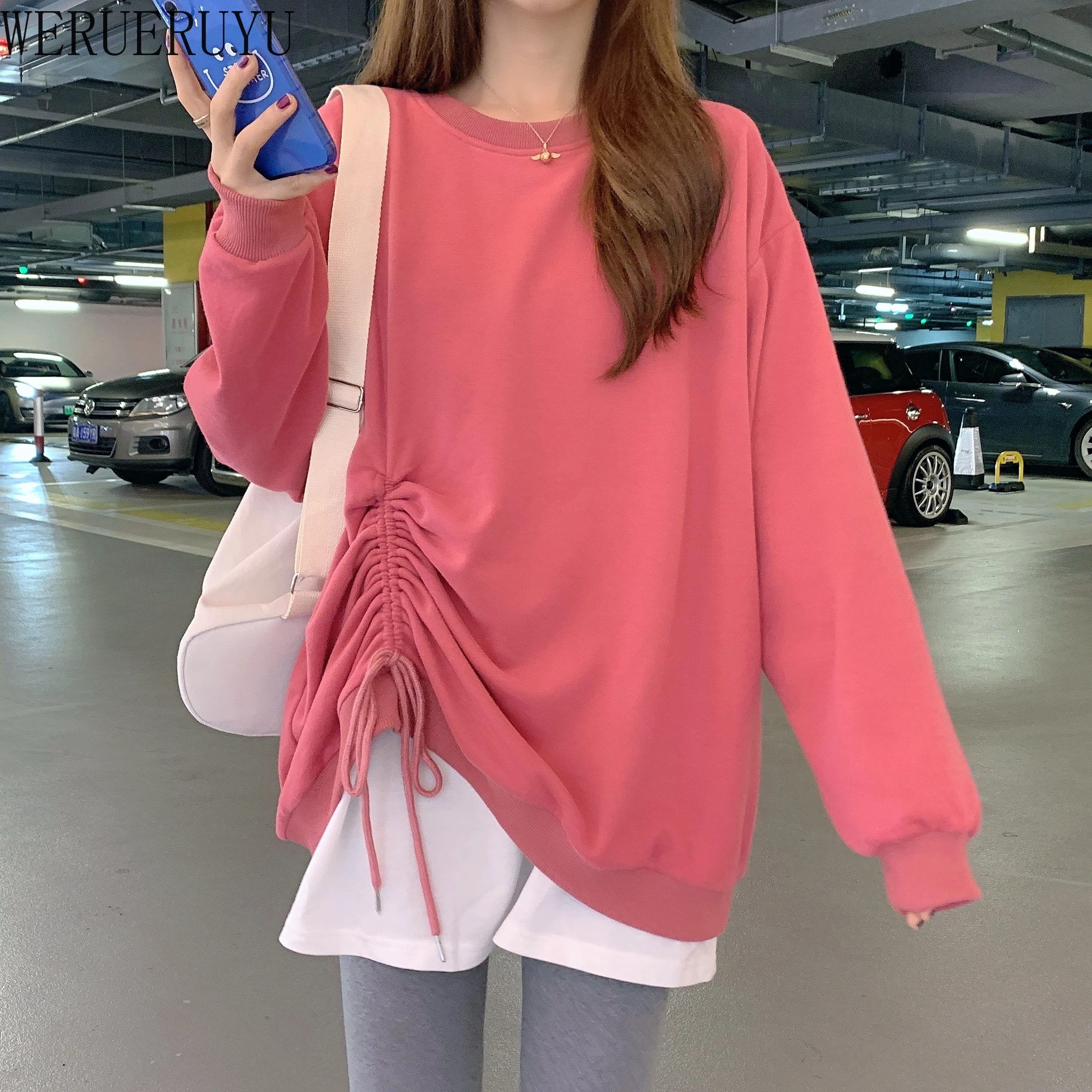 

WERUERUYU Fake Two Sweatershirts Women Loose Lazy Autumn Student Long Sleeve Casual Hoodie Hooded