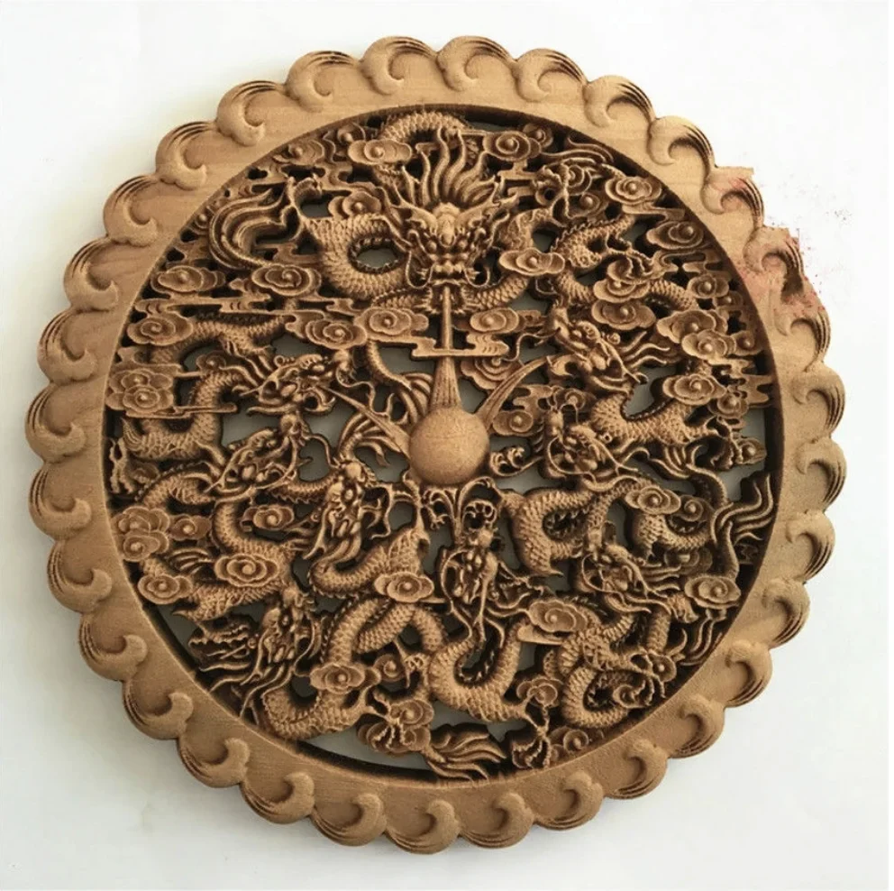 

Художественная китайская резная вручную 9 статуй дракона с камфорной стеной