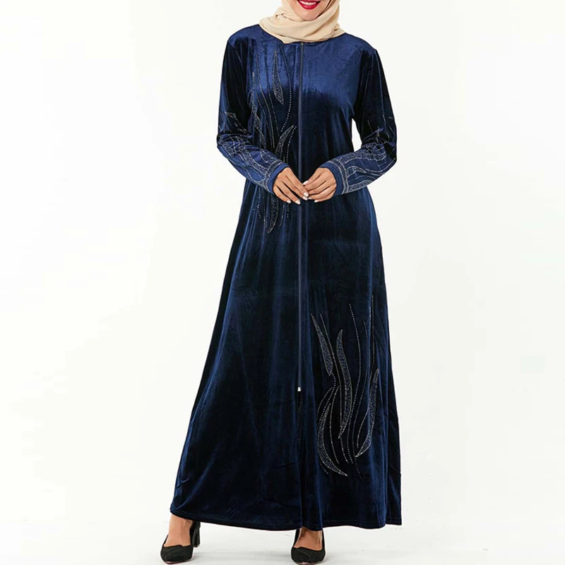 blue dress Djellaba Femme Kaftan abaya Дубай, Турция мусульманское платье хиджаб одежда для женщин мусульманских стран Tesettur Elbise молитва турецкий исламский Халат - Цвет: blue dress