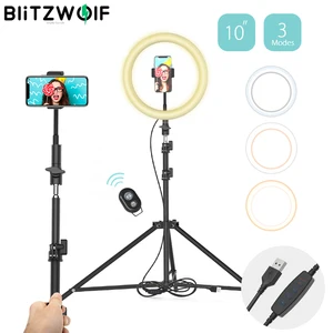 Blitzwolf dimmable led selfie ring light with tripod usb selfie lights 10inch ring lamp photography lighting for makeup youtube 1 Item image